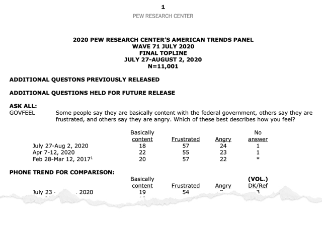 Screenshot showing one of Pew Research Center's topline questionnaires.
